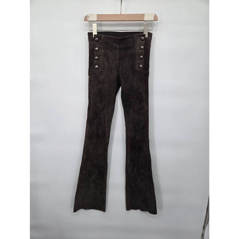 Natacha & Vanessa 100% Leather Suede Pants Size 34 France Sleek Flare Boho Weste